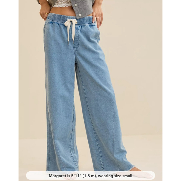 Aerie Pants - NWT Aerie Soft Landing Light Blue Denim Wide Leg Pants  Size M